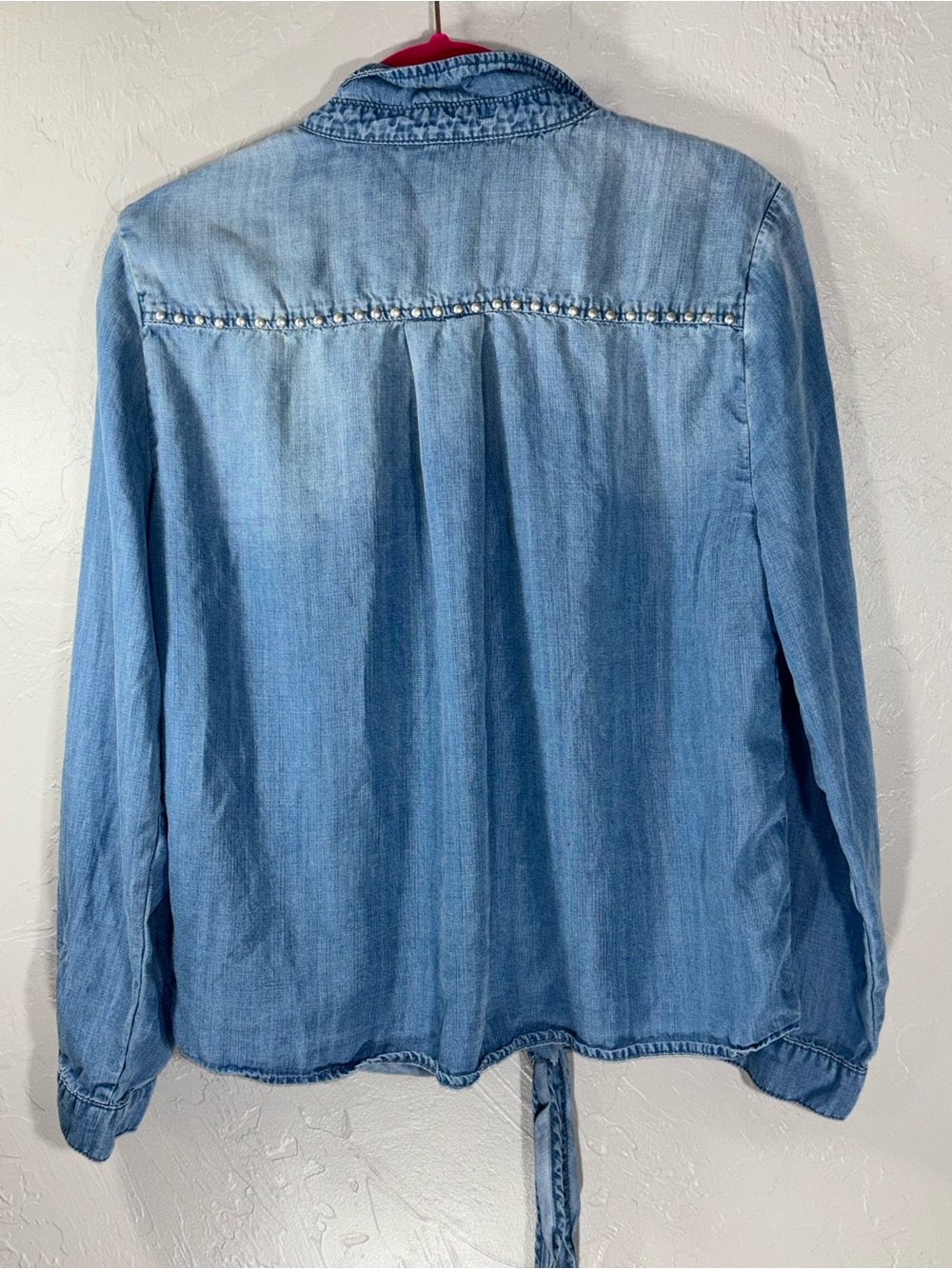Reba Light Blue Embroidered Tie-Front Denim Blouse - Picture 12 of 12